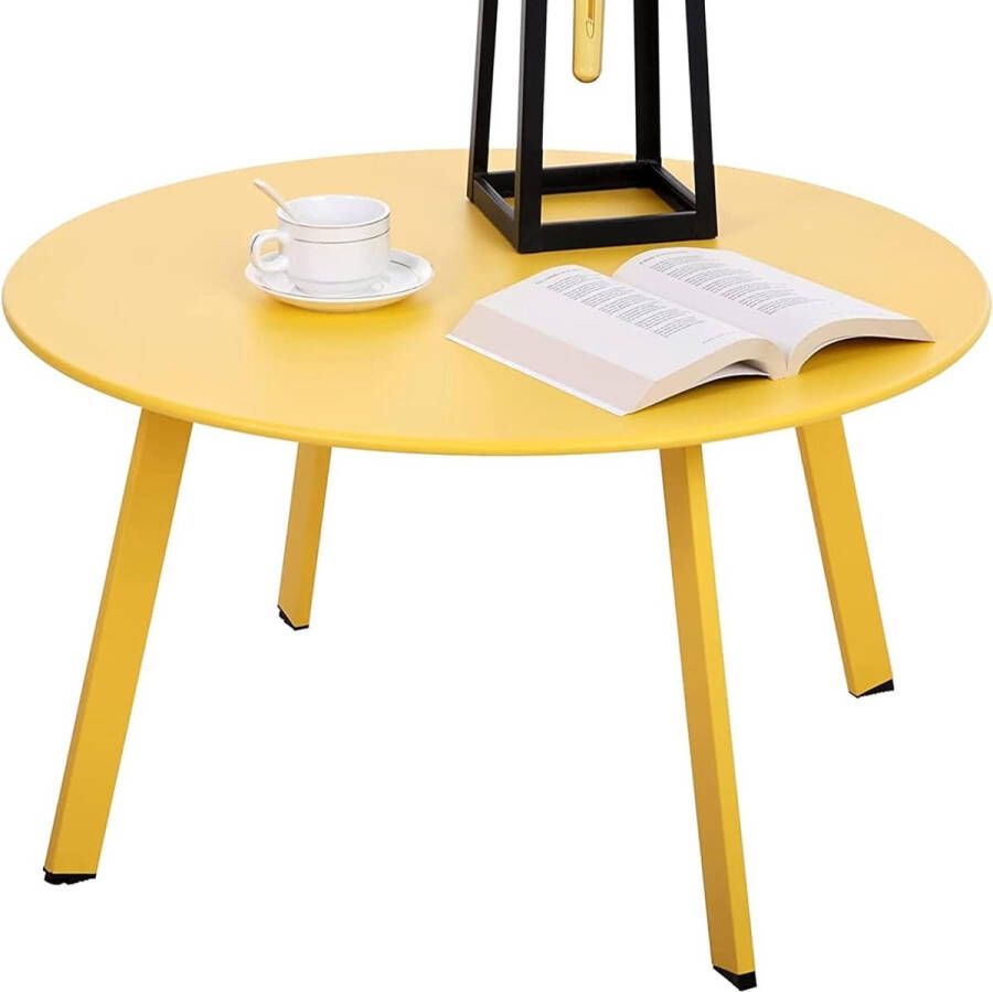 Opvouwbare bijzettafel van metaal tuinbijzettafel rond salontafel en salontafel met verstelbare tafelpoten (geel diameter 70 x 40 cm)
