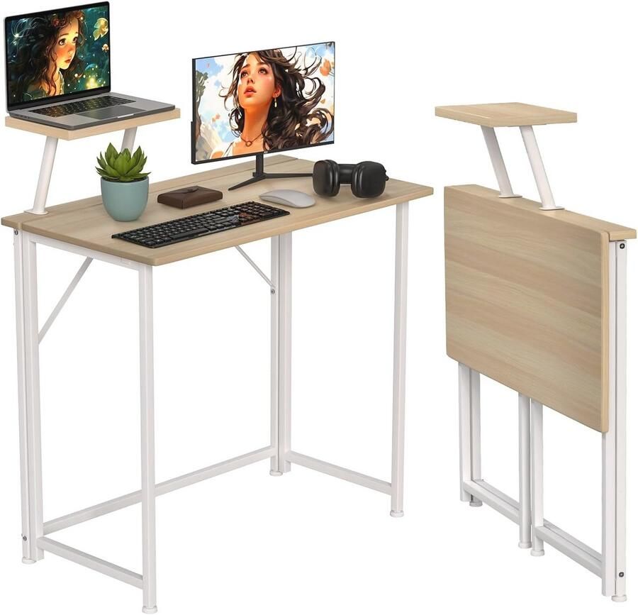 Opvouwbare bureautafel voor kleine ruimtes Inklapbaar bureau met schermstandaard en opslag