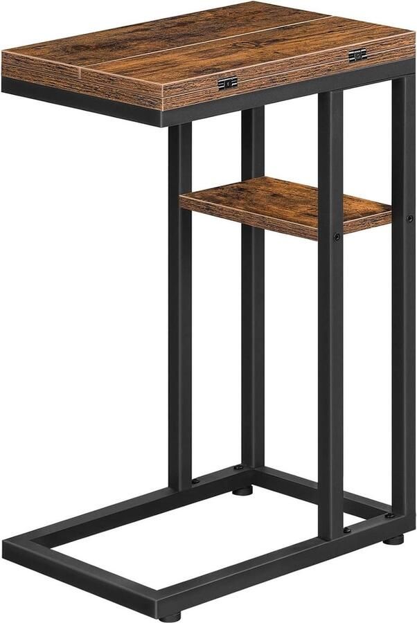 Opvouwbare C-vormige bijzettafel laptophouder nachtkastje voor kleine ruimtes rustiek bruin en zwart
