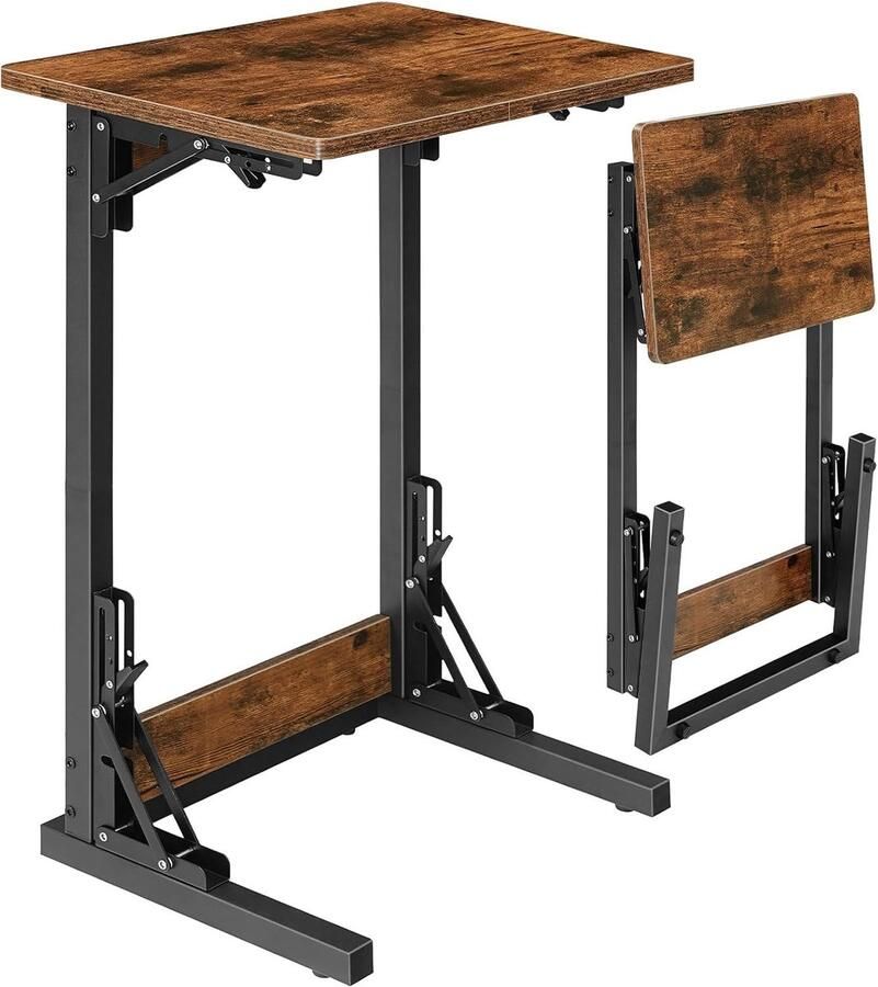 Opvouwbare C-vormige bijzettafel – TV-dienbladtafel om te eten – Inschuifbaar onder bank – Voor woonkamer slaapkamer – Rustiek