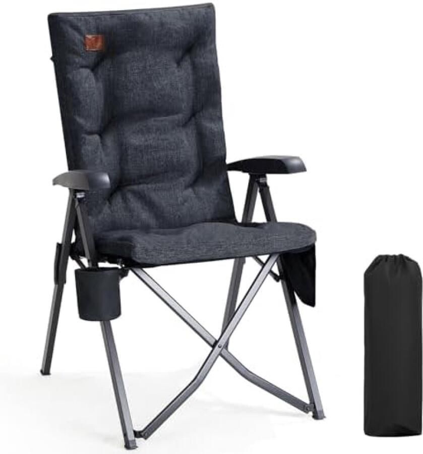 Opvouwbare Campingstoel met Drankhouder En Zijvak Hoge Rugleuning -Comfortabbel rug kussen Hoogwaardig kwaliteit
