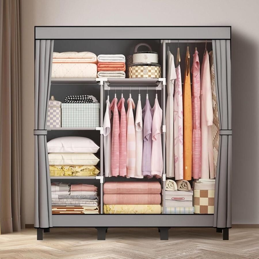 Opvouwbare Canvas Kledingkast Snelle Montage 172 x 130 x 45 cm (Noir)