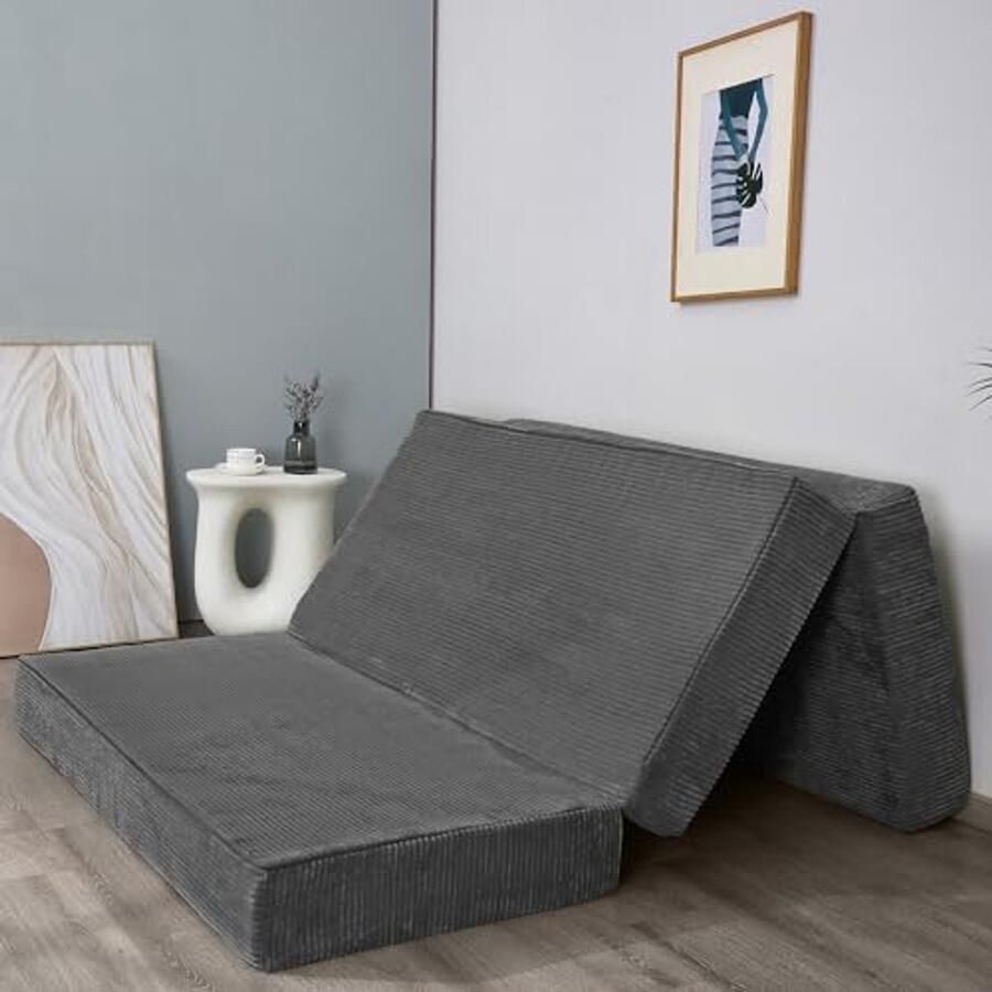 Vouwmatras van Ribfluweel 10 cm Dikte Ruimtebesparend en Wasbare Overtrek Comfortabel voor Gasten