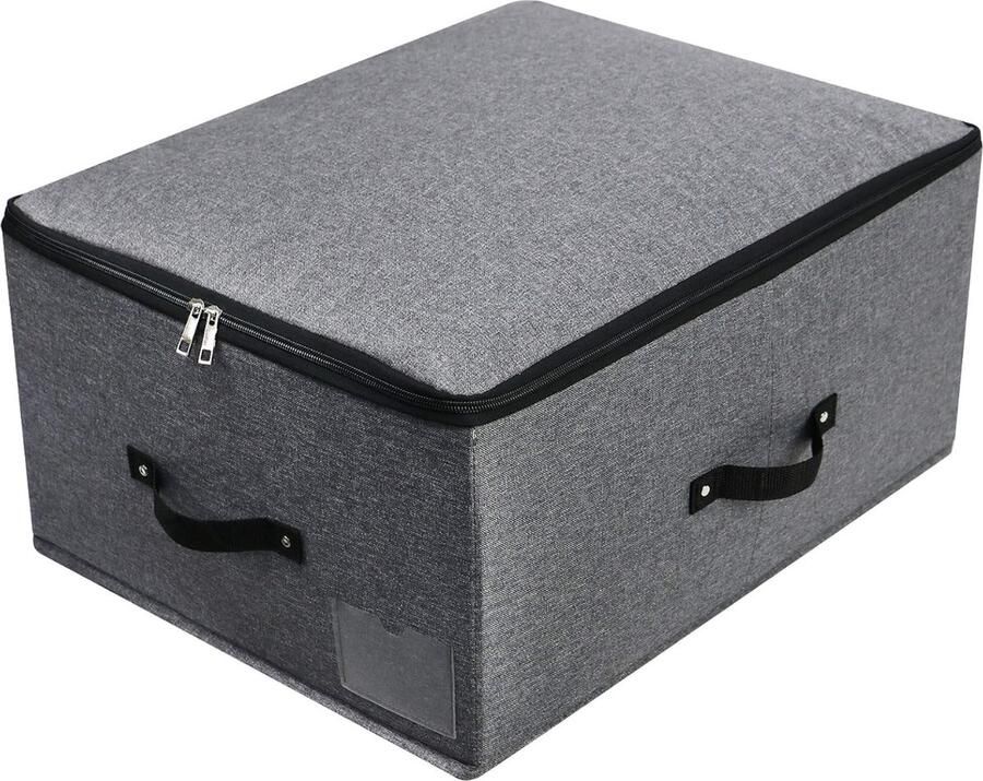 Opvouwbare deksel opbergbak met scheidingsbord 4 handgrepen rits deksel dekens kleding quilts opbergdoos organizer voor slaapkamer kast plank 52×40×26cm zwart grijs - Foto 2