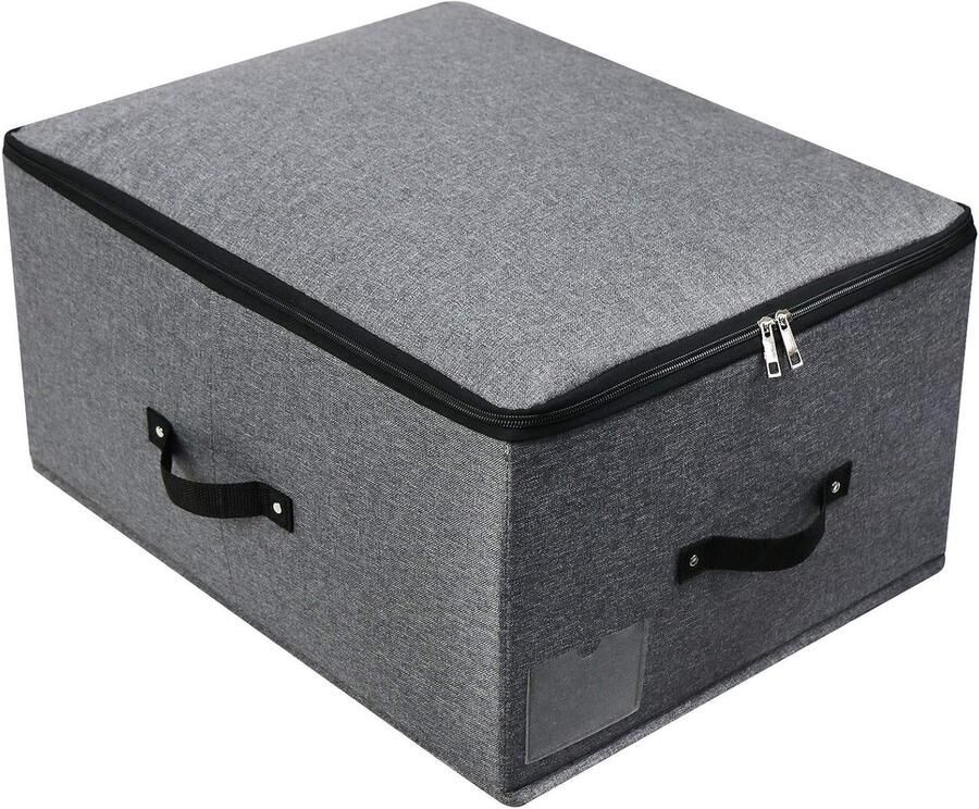 Opvouwbare deksel opbergbak met scheidingsbord 4 handgrepen rits deksel dekens kleding quilts opbergdoos organizer voor slaapkamer kast plank 52×40×26cm zwart grijs