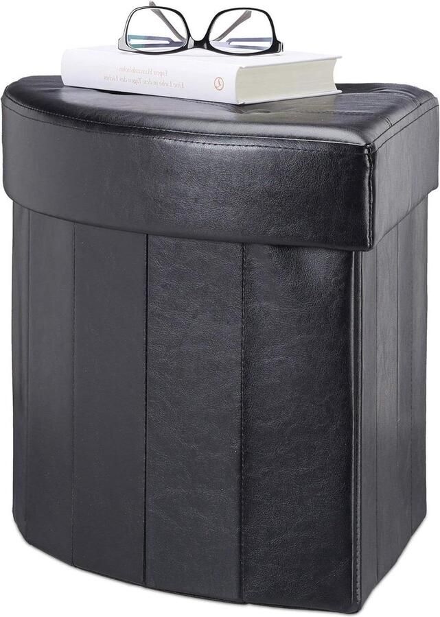 Opvouwbare driehoekige zitkist met opslagruimte moderne hocker poef zwart 38x38x38 cm Kruk met opbergruimte