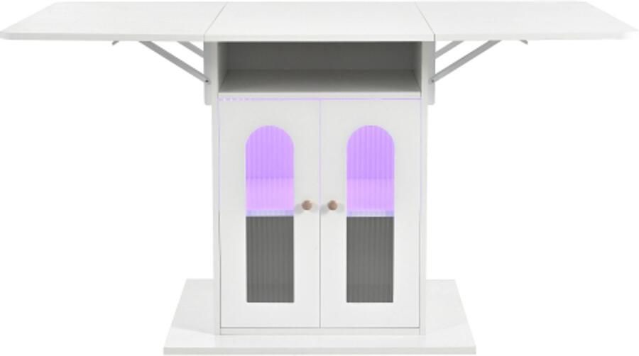GOTAGEE Opvouwbare eettafel met LED-verlichting en instelbare kleurveranderingsfunctie met geïntegreerde opbergruimte maximaal uitschuifbaar tafelblad 140×78 cm voor keuken en eetkamer.wit