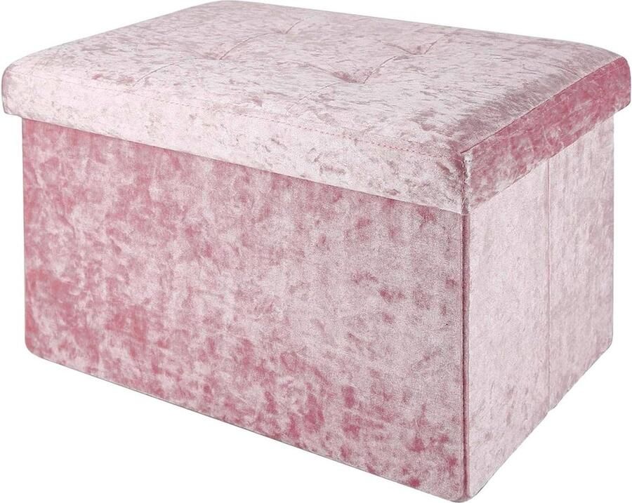 Opvouwbare fluwelen bank 49x30x30cm Zitkubus met opbergruimte Rosé fluwelen hoes