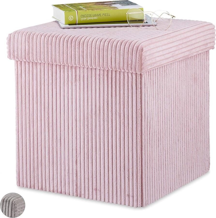Opvouwbare fluwelen hocker met opbergruimte vierkant roze 38x38x38 cm
