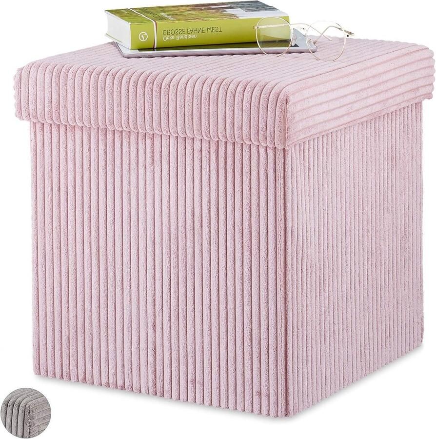 Opvouwbare fluwelen hocker met opbergruimte Vierkante poef met deksel Roze 38x38x38 cm