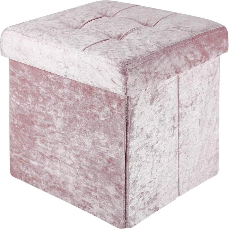 Opvouwbare fluwelen kruk 38x38x38 cm in rosé zitkubus met opbergruimte voetsteun met fluwelen overtrek Kruk met opbergruimte