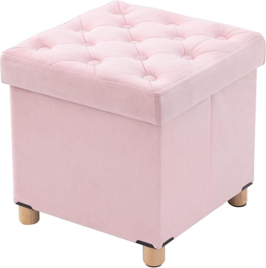 Opvouwbare fluwelen kruk met opbergruimte roze 40 x 40 x 40 cm