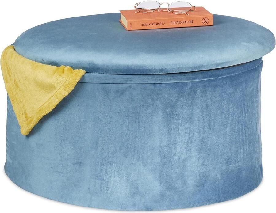 Opvouwbare fluwelen poef met opbergruimte en ronde hocker Blauw 57 cm Ø x 31 cm H