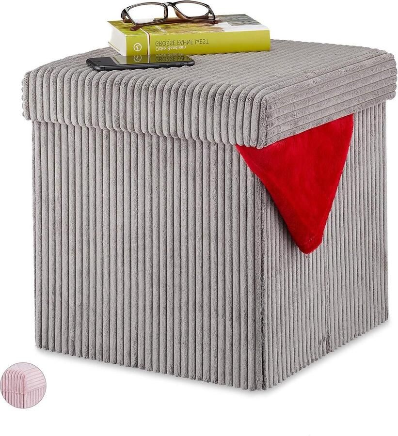 Opvouwbare fluwelen poef met opbergruimte grijs 38x38x38 cm