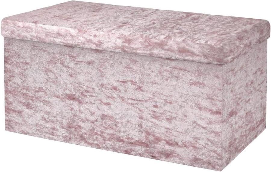Opvouwbare fluwelen roze bank 76x38x38cm zitkubus met opbergruimte voetensteun en opbergkist