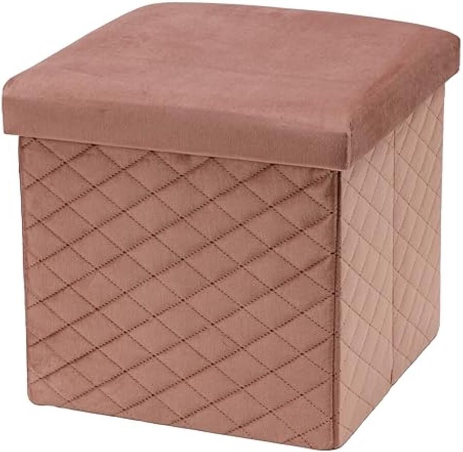 Opvouwbare Fluwelen Zitzak met Voetensteun Ruimtebesparende Opbergkruk voor Slaapkamer en Woonkamer 38 x 38 x 38 cm Poederroze