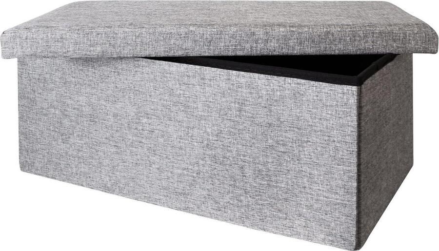 Opvouwbare gestoffeerde bank grijs belastbaar tot 300 kg 76 x 38 x 38 cm Kruk met opbergruimte