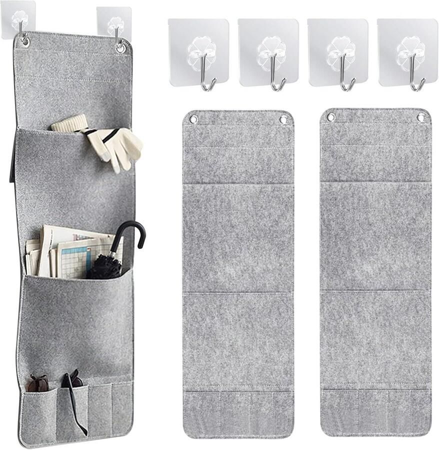 Opvouwbare hangende organizer Set van 2 stuks met 4 haken Voor kledingkast deur badkamer