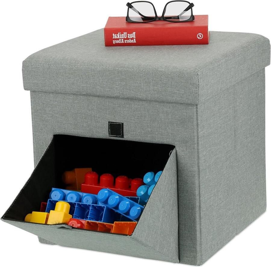 Opvouwbare hocker met opbergruimte grijs 38 x 38 x 38 cm slaapkamer woonkamer poef met klep & deksel