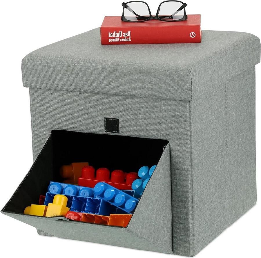 Opvouwbare hocker met opbergruimte grijs 38 x 38 x 38 cm slaapkamer woonkamer poef met klep & deksel