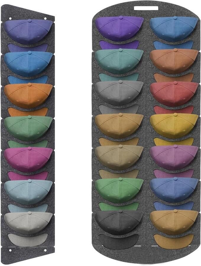 Allecto Plus Honkbalpettenhouder voor 2 Petten Enkele en Dubbele Rij Opvouwbaar Organiser voor Baseballpetten Opslag Deurachterwand