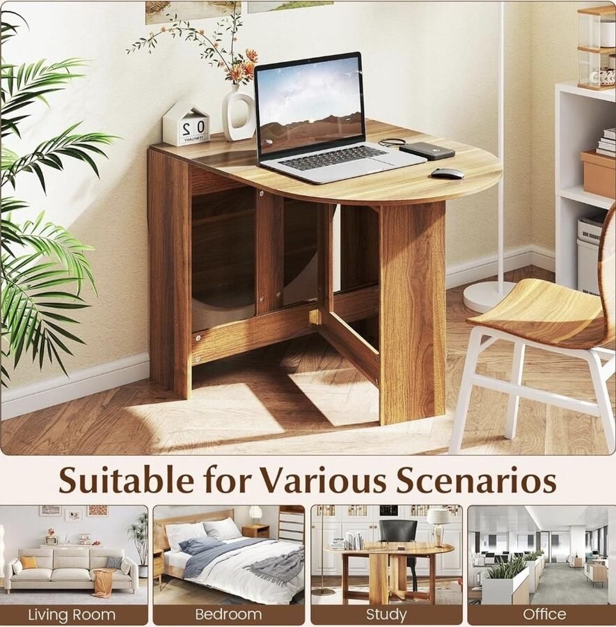 Opvouwbare houten eettafel voor 4 tot 7 personen Functioneel ovaal klein en ruimtebesparend 163 x 80 x 75 cm