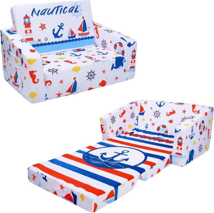 Opvouwbare kinderbank 2-in-1 slaapbank kinderstoel met stoffen tas zachte flip open kinderstoel voor slaapkamer woonkamer speelkamer zeilen