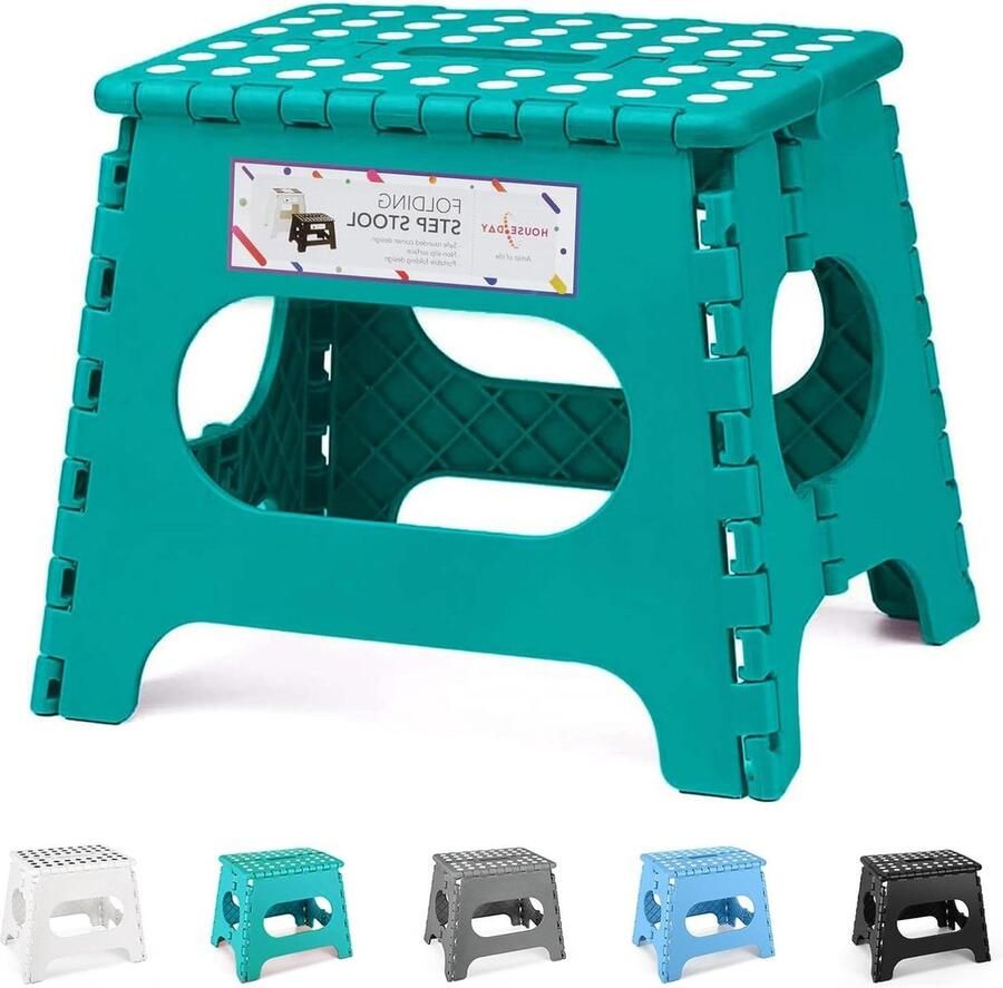 Opvouwbare kinderkruk 27 cm kunststof kruk stappenkruk voetkruk zeegroen Kruk