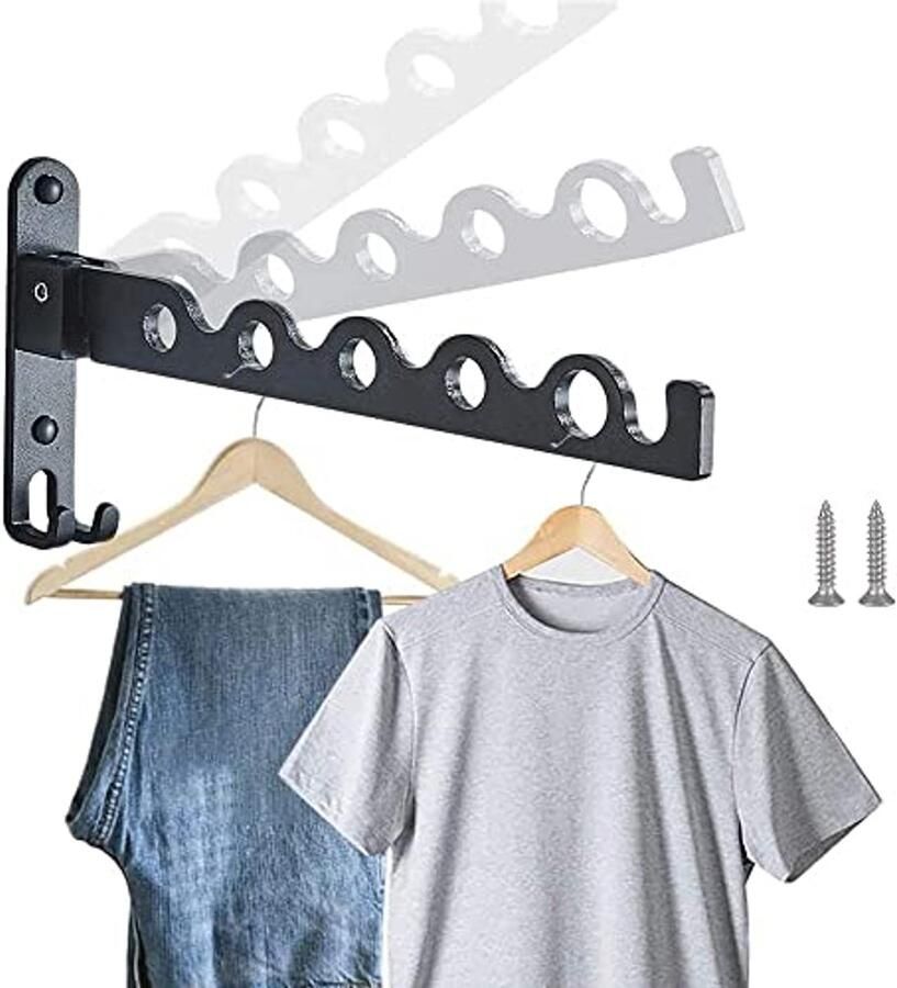 Opvouwbare kledinghaak opvouwbare kledinghaak wandkledingroede opvouwbare kledingroede voor wandmontage kledinghaak met schroeven voor woonkamer badkamer slaapkamer kantoor kast (zwart)