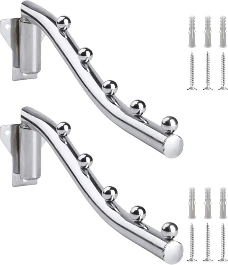 Pamtns 2 stuks kledinghaak wand droogrek opvouwbare wand kleerhanger roestvrij staal draaibaar droogrek kledingrek kledingstang wandhaak garderobehaak zwenkarm houder met schroeven