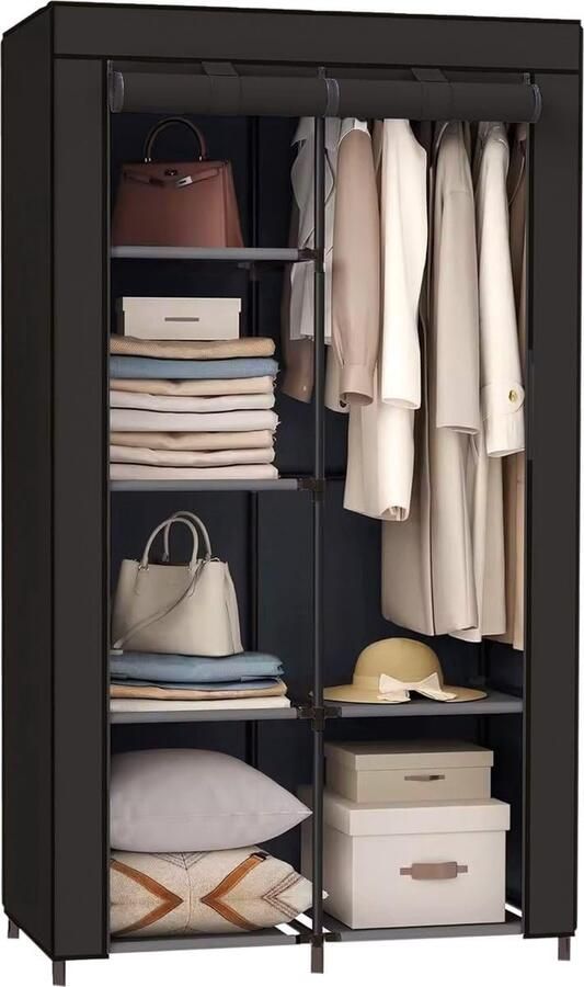 Opvouwbare Kledingkast Compacte Garderobekast Stoffen Vouwkast voor Camping of Thuis 88 x 45 x 168 cm Zwart