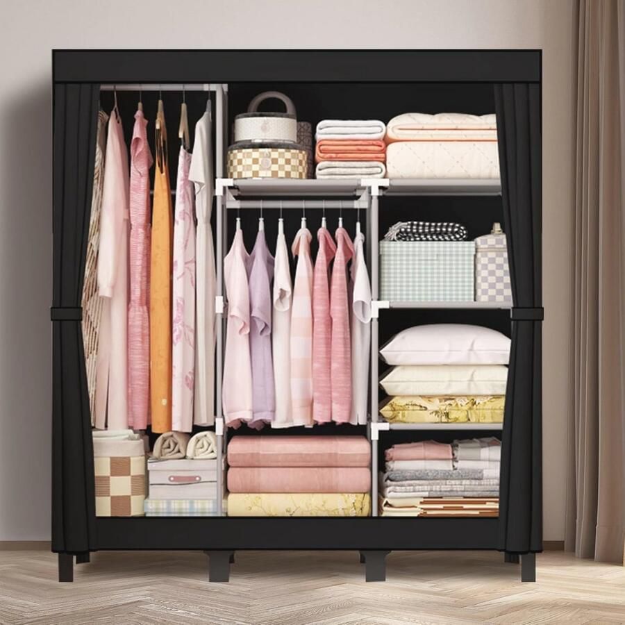 Opvouwbare Kledingkast Draagbare Garderobe met Snelle Montage 172 x 130 x 45 cm (Zwart) - Foto 2