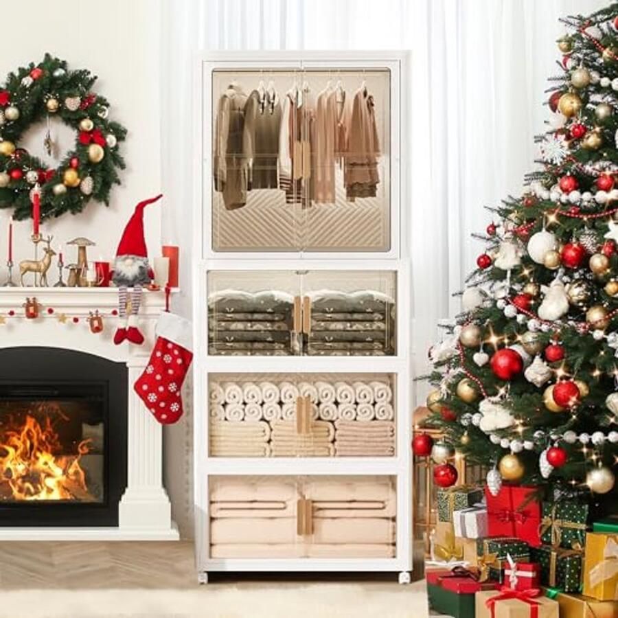 Opvouwbare kledingkast met dubbele deuren en hangstang Ruimtebesparende draagbare kast