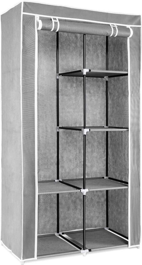 Opvouwbare Kledingkast met Rits Multifunctionele Garderobe met 5 Planken en Kledingstang 88 x 170 x 45 cm