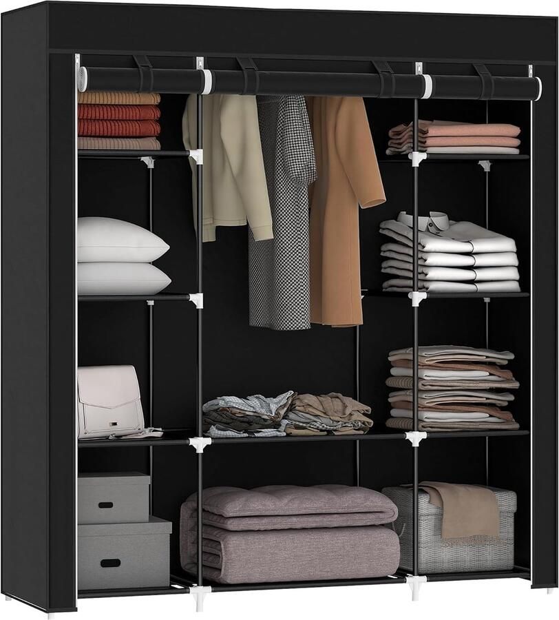 Opvouwbare Kledingkast met Ritssluiting Praktische en Ruimtebesparende Oplossing in Zwart 150x43x162 5 cm