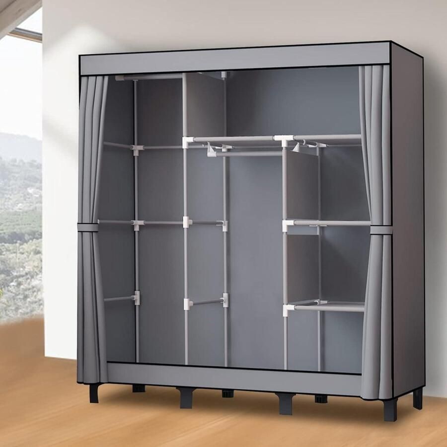 Opvouwbare kledingkast met stevige stangen en planken Grijs 172 x 130 x 45 cm Kledingkast