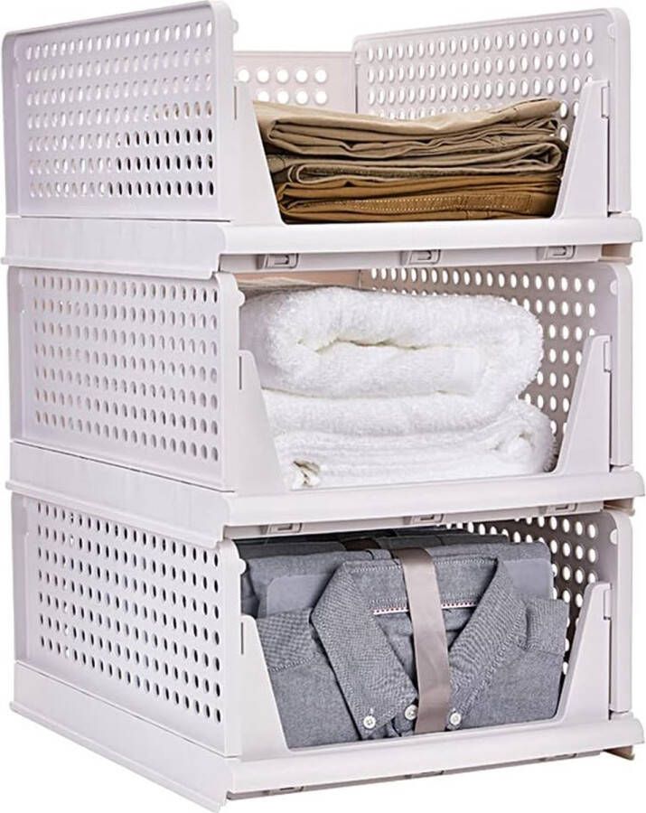 Opvouwbare kledingkast opbergdozen organizer plankenkast voor keuken slaapkamer badkamer (wit pak van 3)