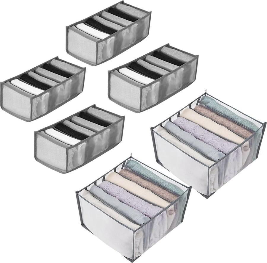 Opvouwbare kledingkast opbergsysteem 6 stuks mesh kledingopberger ladebox kastorganizer Grijs Voor Ondergoed Sokken Shirt Bra's Stropdassen