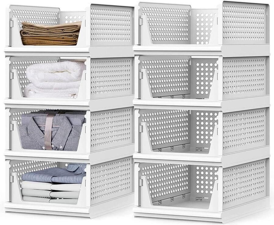 Opvouwbare kledingkast organizer 8 stuks opbergdozen plastic stapelbare opbergkisten lade voor kleding slaapkamer garderobe kledingorganisatie