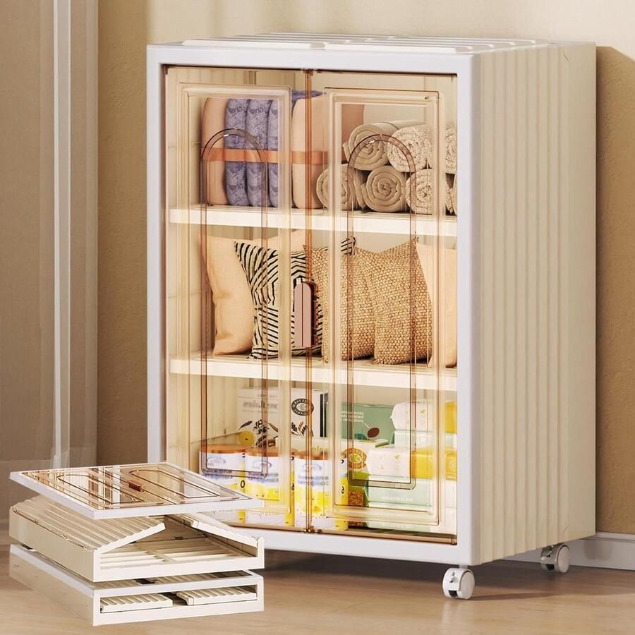 Opvouwbare kledingkast reksysteem klein wit slaapkamerkast mobiele kledingkast op wieltjes kinderkledingkast met kledingstang verstelbaar rek 3 vakken Kledingkast