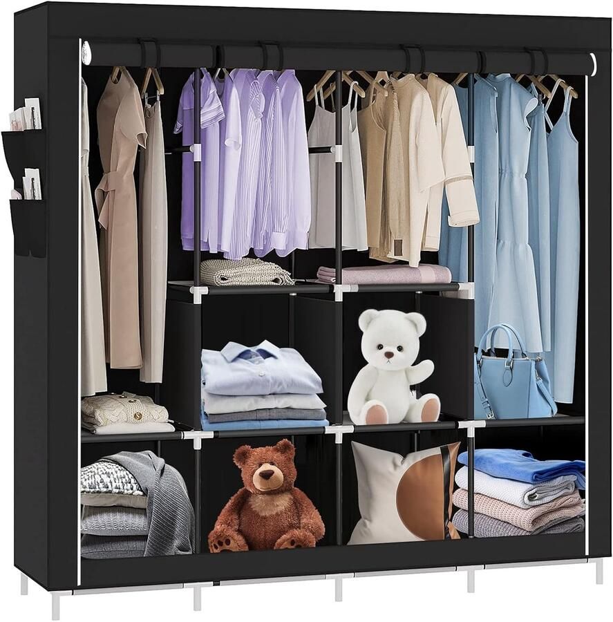 Opvouwbare Kledingkast voor Slaapkamer Draagbare Kast met Planken en Stofhoes (167 x 45 x 170 cm)