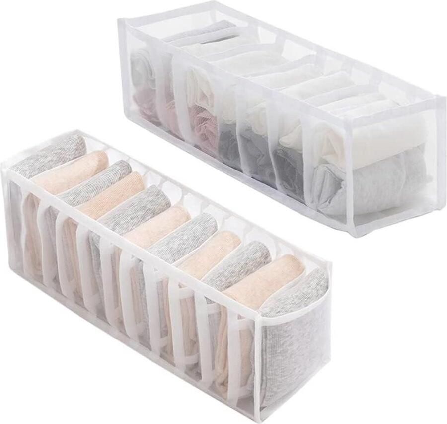 Sock Drawer Organizer Underwear Drawer Organizer Foldable Clothes Drawer Organizers for Socks Underwear Panties Belts Neckties and Handkerchiefs 11 Grids+7 Grids (White) 2 stuks