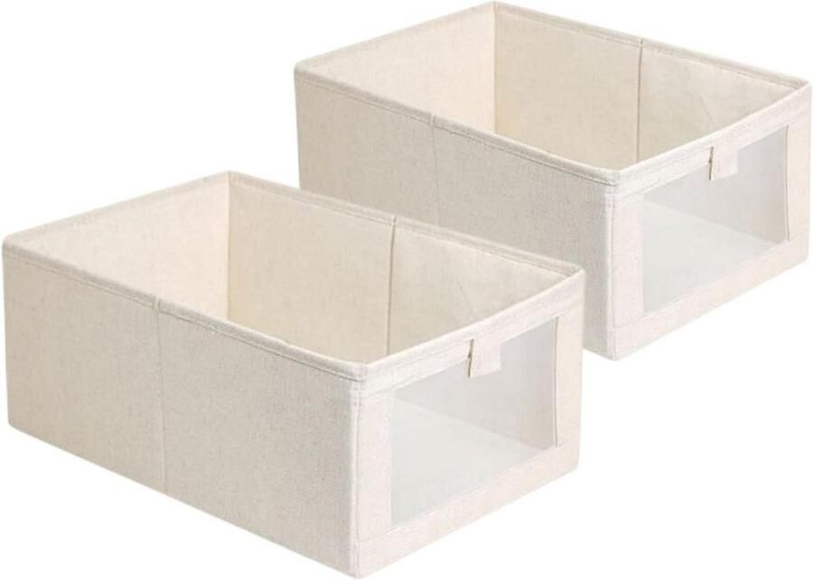 Opvouwbare kledingopbergdoos 2 stuks Beige stoffen opbergdoos voor kledingkast Ladekast organisator voor kledingkast Thuisopslag