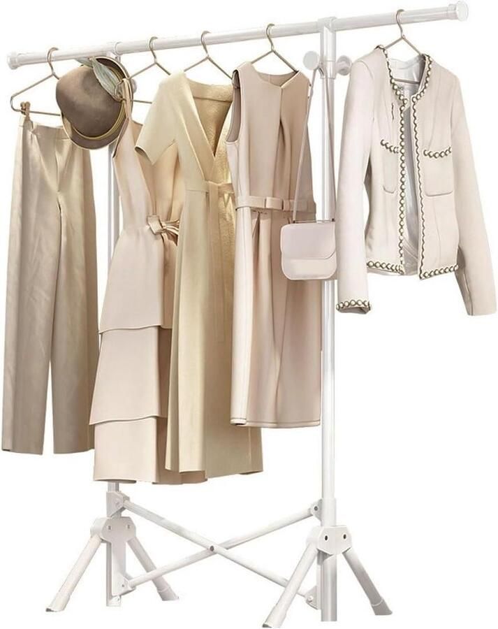 Opvouwbare kledingstang 140 cm robuust metalen kledingrek 50 kg draagvermogen wit vrijstaande rails voor slaapkamer kantoor winkel