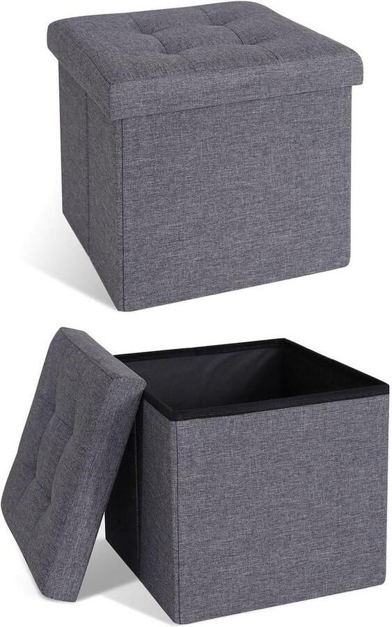 Senza Marchio Opvouwbare kruk max 300 kg linnen 38x38x38 cm grijs Kruk met opbergruimte