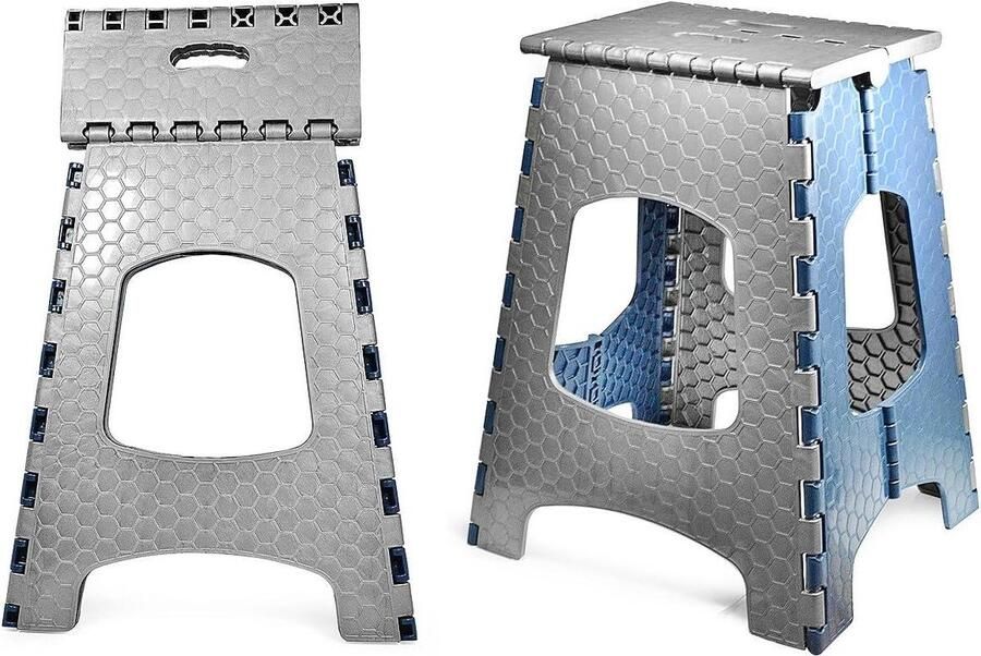 Opvouwbare kruk en trap met handvat Hoogte 44 cm Grijs-blauw voor keuken badkamer tuin