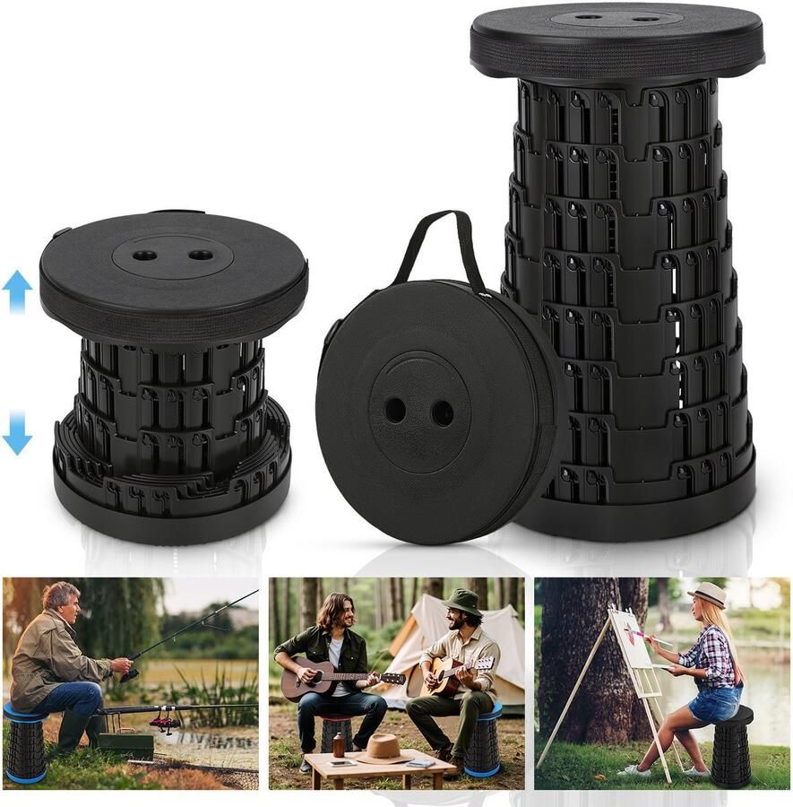 Opvouwbare kruk Krukje Campingstoel Inklapbaar Telescopisch Visstoel Voetensteun Zwart