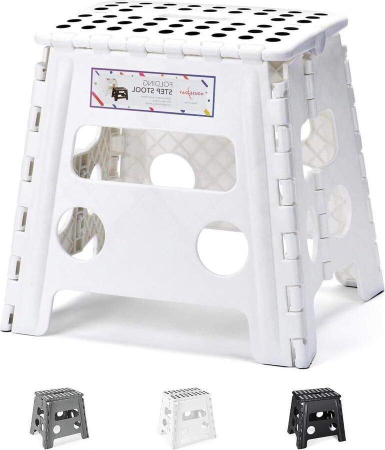 Opvouwbare kruk kunststof voetenkruk voor kinderen en volwassenen 33 cm wit Houten kruk