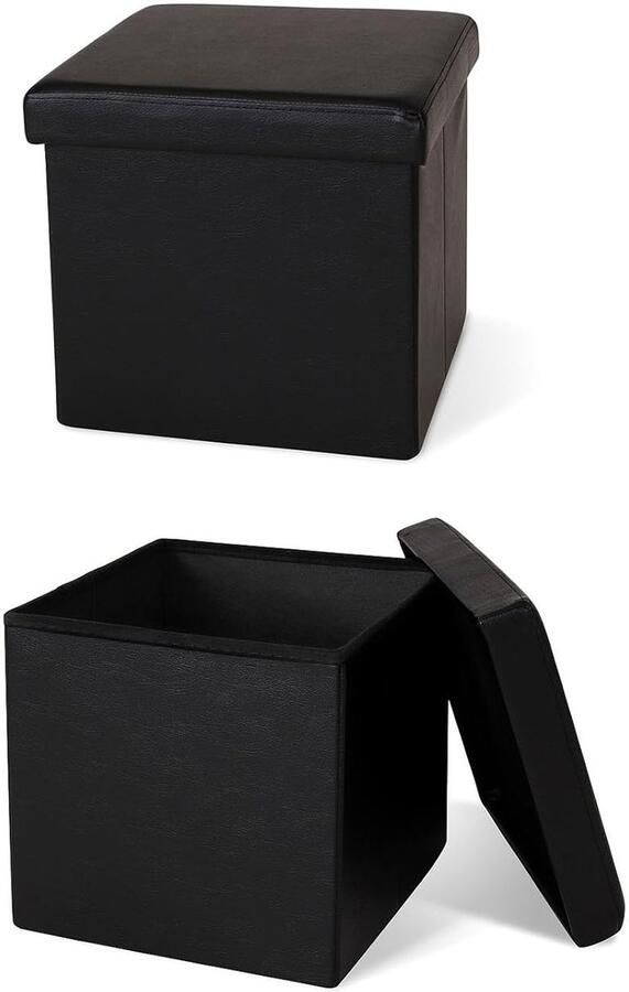 Opvouwbare kruk Max 300 kg Kunstleer Zwart 38x38x38 cm