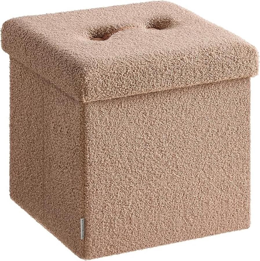 Opvouwbare kruk met opbergruimte – 38x38x38 cm voetenbank zitbank of opbergdoos tot 300 kg belastbaar camelbruin (LSF095K01V1)